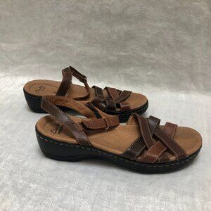 Clarks Collection Soft Cushion Brown Leather Sandals Sz 8M